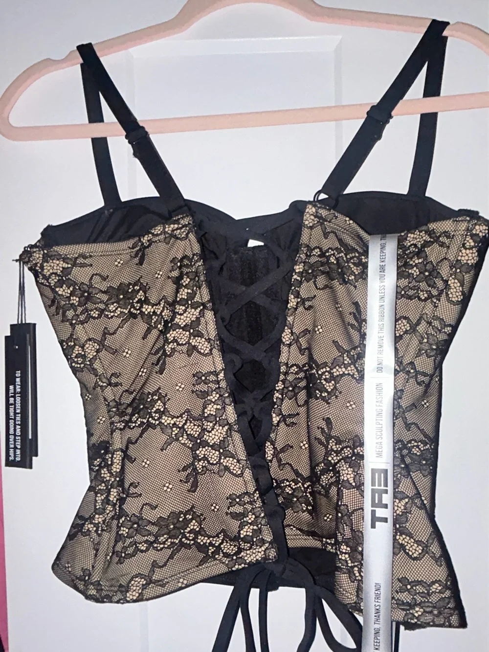 TA3 Black Lace Rhinestone Bustier Top - Picture 7 of 10
